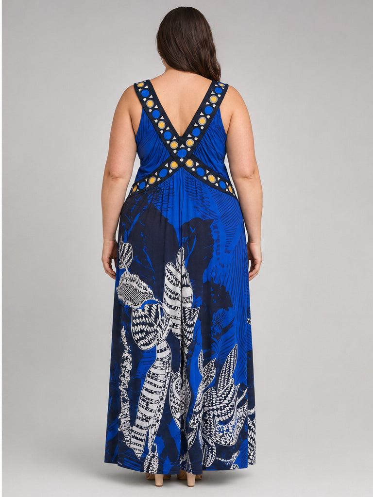 Style & Co Blue and Black Pattern Midi Strap Dress