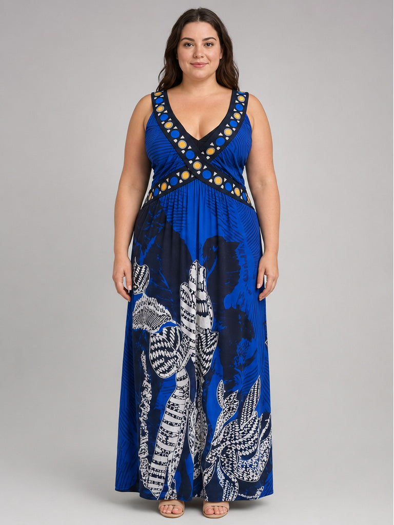 Style & Co Blue and Black Pattern Midi Strap Dress