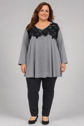 Catherines NWT Black/White Striped with Lace 3/4 Lenght Shirt