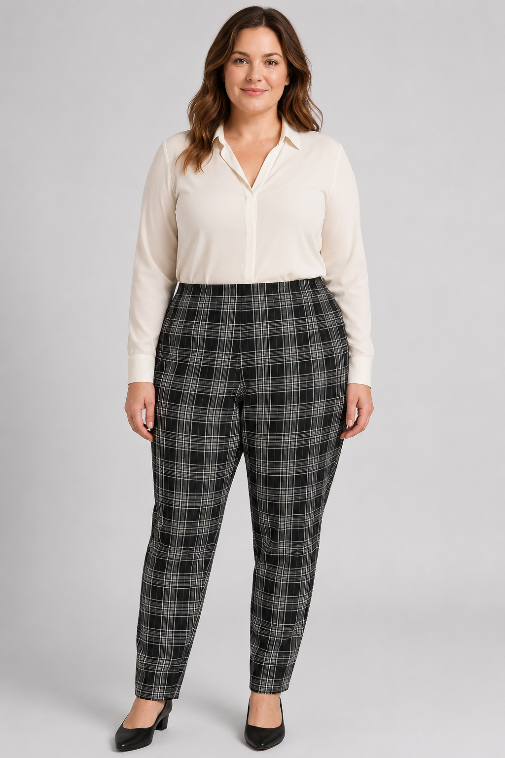 Ellos Black and White Check Pattern Slacks