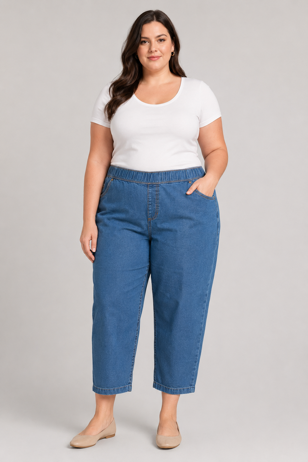 Catherines Knit Jean Pull-on Elastic Waist Blue Jeans