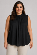 Atrium Black High Neck Sleeveless Sheer Blouse