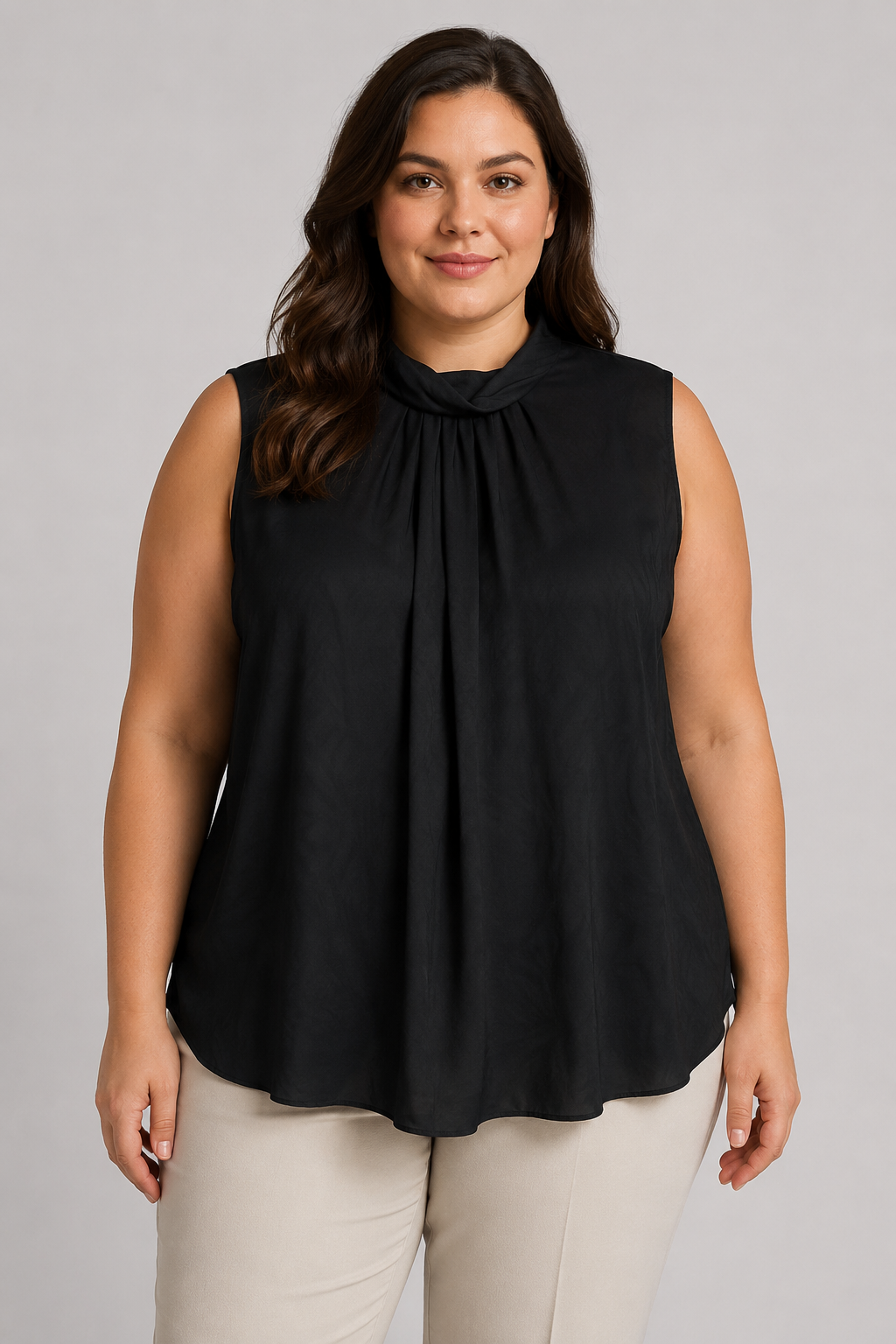 Atrium Black High Neck Sleeveless Sheer Blouse