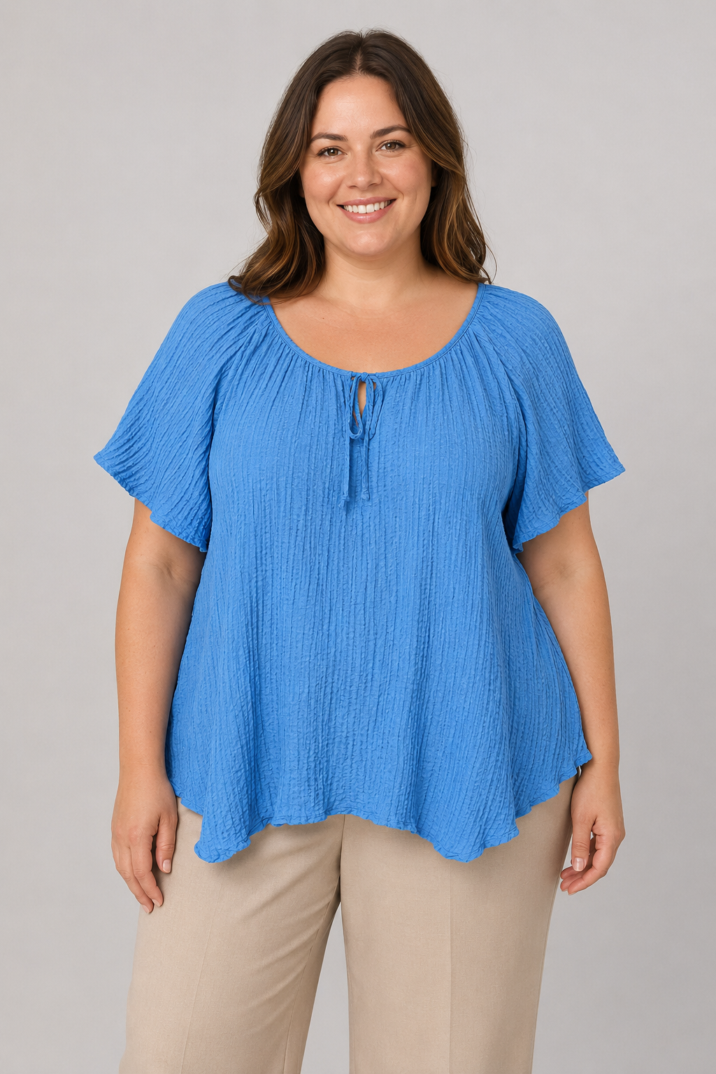 Lane Bryant Blue Ribbed Scoop Neck Tie