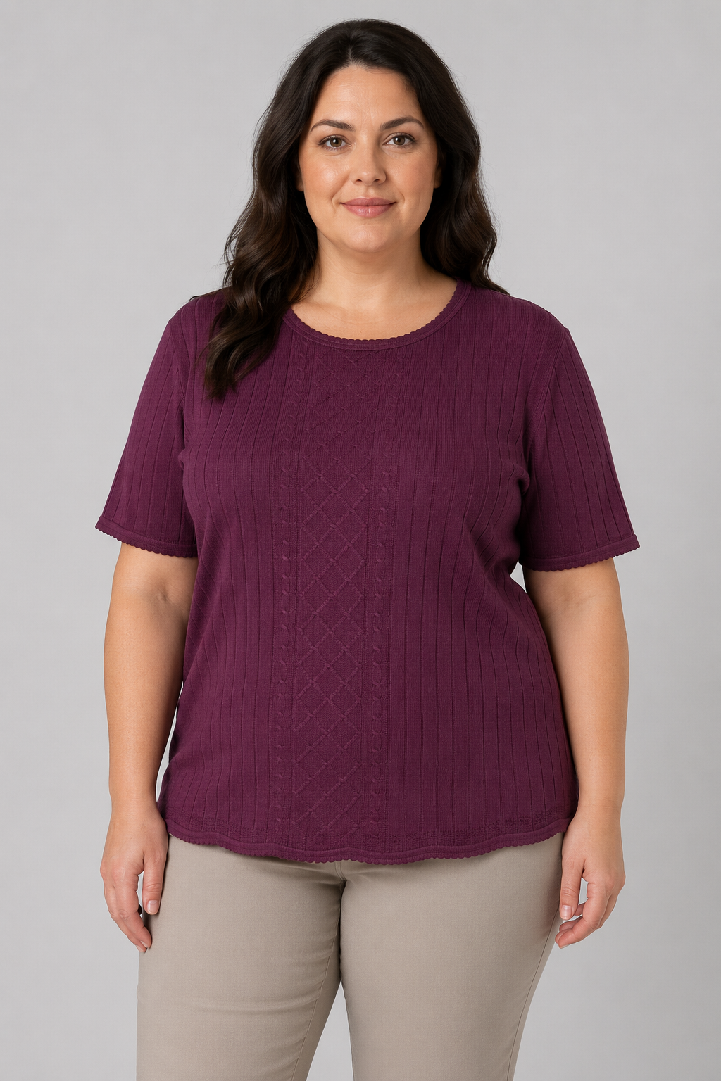 Alfred Dunner Ribbed Short Sleeve Top