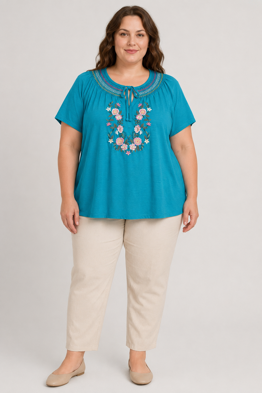 Lane Bryant Boho Style Teal Floral Print Blouse