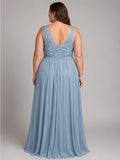 Baby Blue Full Length Wide Strap Prom Bridesmaid Dress