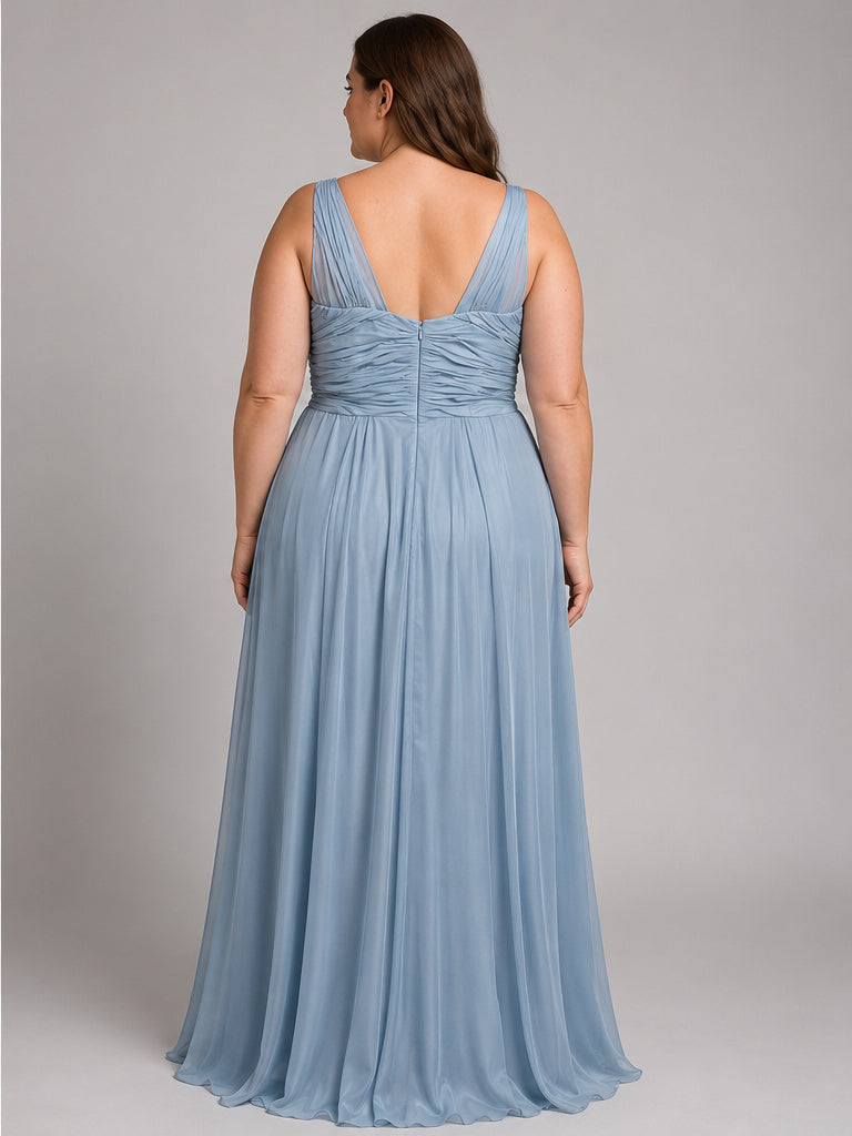 Baby Blue Full Length Wide Strap Prom Bridesmaid Dress