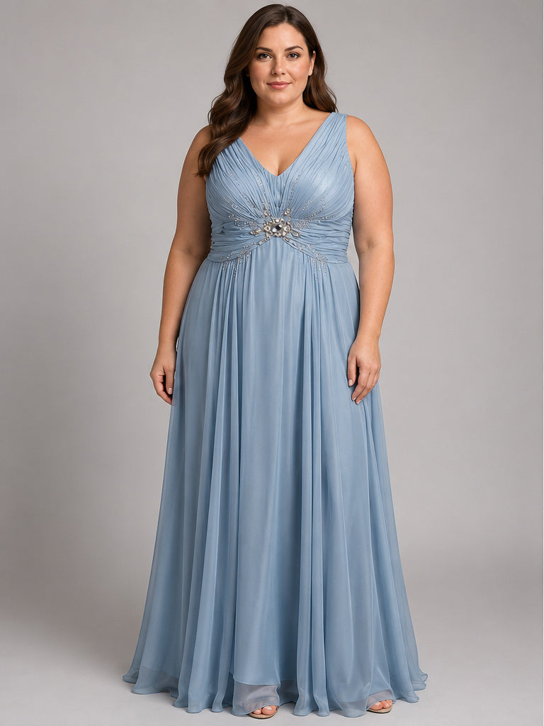Baby Blue Full Length Wide Strap Prom Bridesmaid Dress