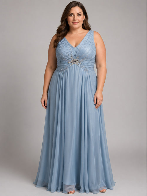 Baby Blue Full Length Wide Strap Prom Bridesmaid Dress