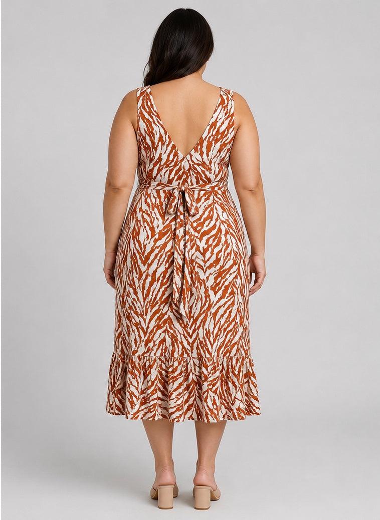 NWT GAP Brown White Animal Print V-neck Sleeveless Dress