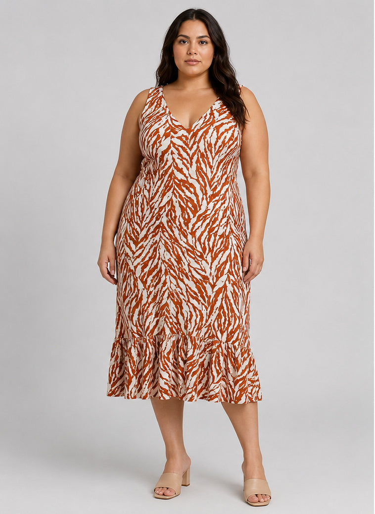 NWT GAP Brown White Animal Print V-neck Sleeveless Dress