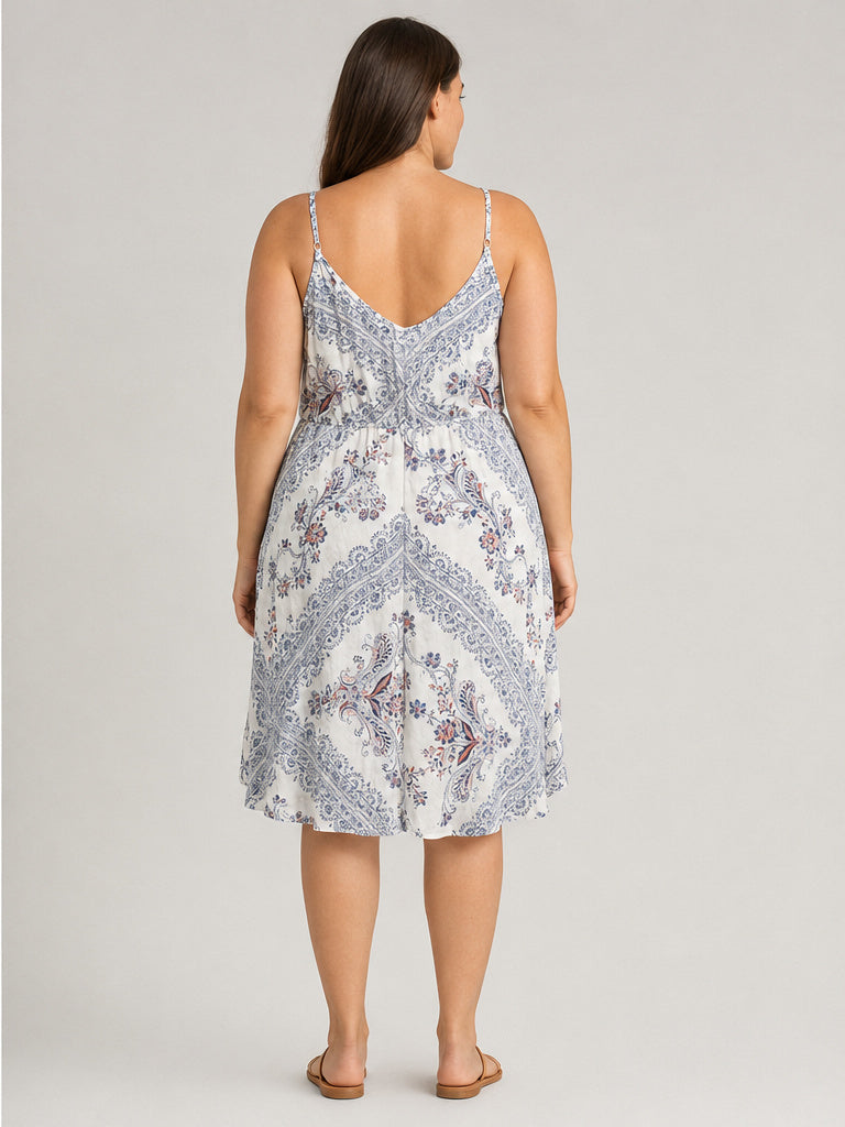 NWT Knox Rose White Floral & Geo Pattern Strappie Mid Length Dress