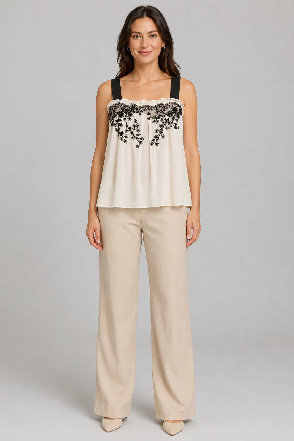 Yoana Baraschi Wide Strap Blouse Creme & Black