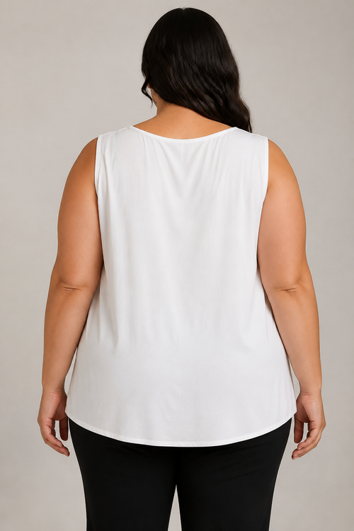 - White Scalloped Neck Sleeveless Blouse