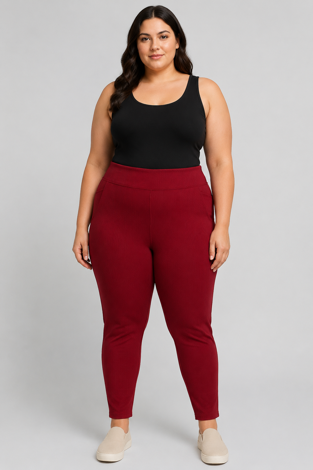 Athletic Works Burgundy Ribbed Sides Leggings