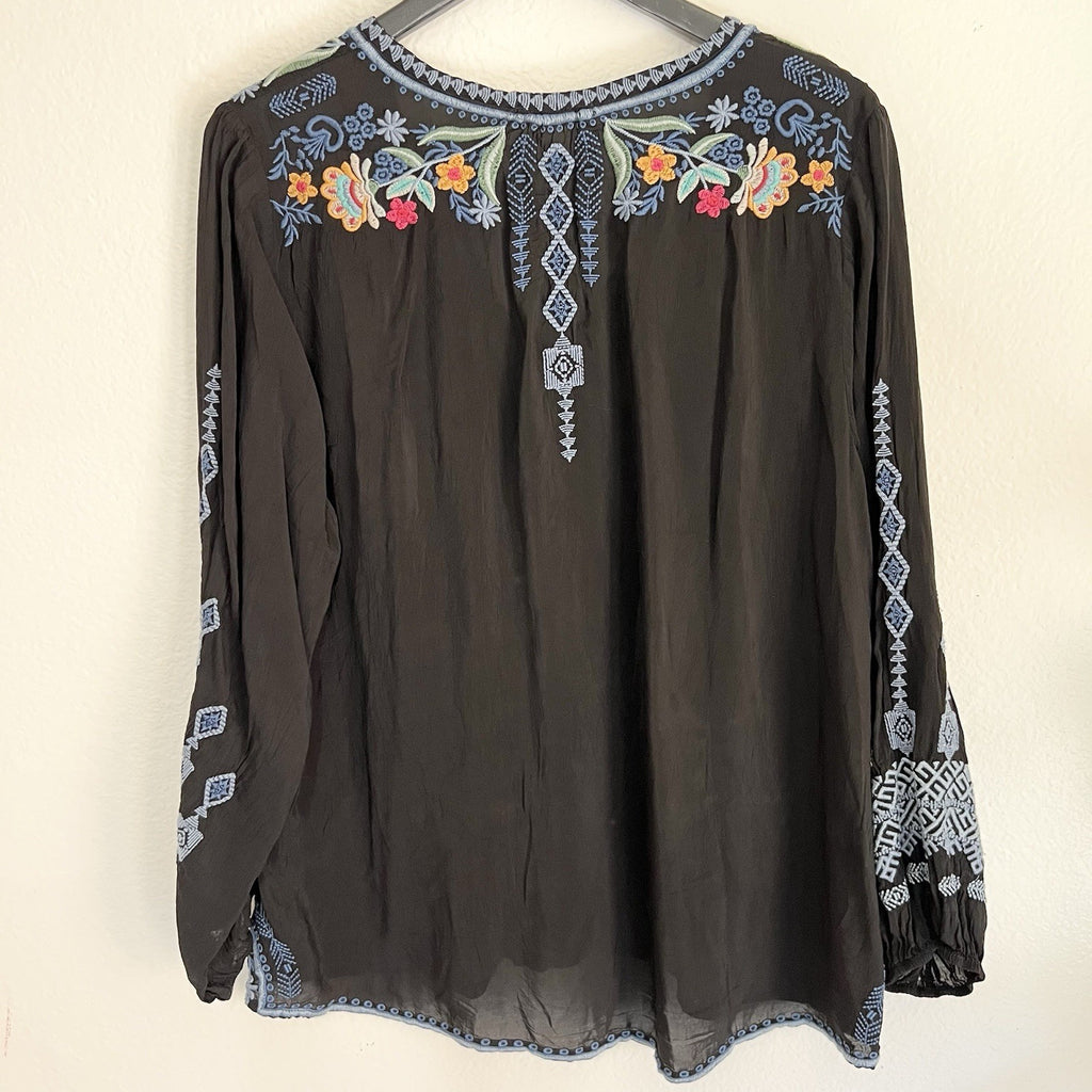 Johnny Was Chelsea Black Embroidered XL Blouse