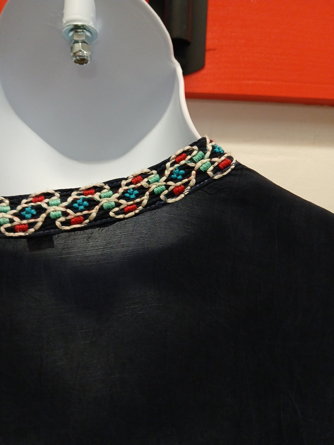 Johnny Was XL 1/4 Button Embroidered Sheer Pullover Top