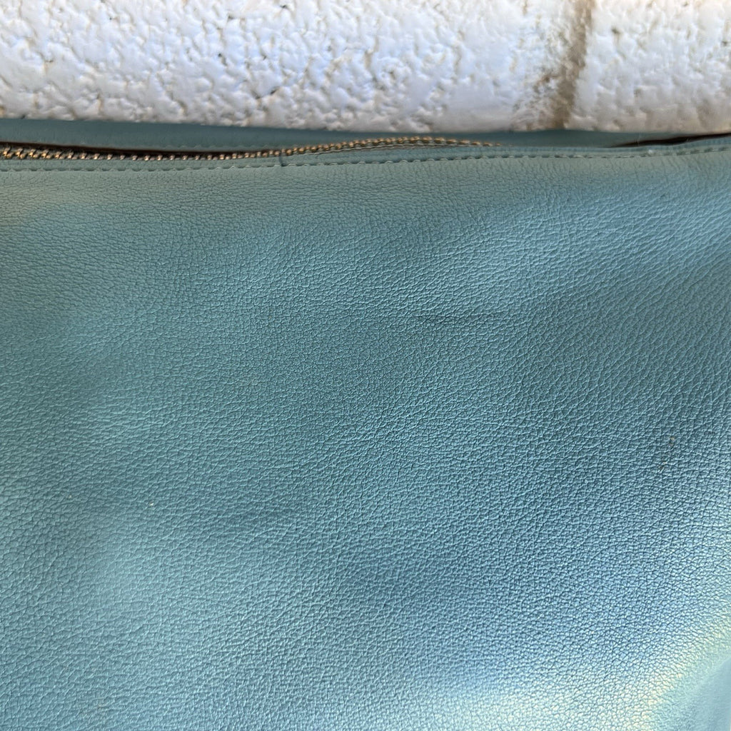 Coach 79029 Signature Chain Duffle Purse Teal Brass Glovetanned Leather Hobo Bag
