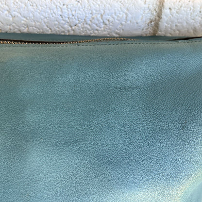 Coach 79029 Signature Chain Duffle Purse Teal Brass Glovetanned Leather Hobo Bag