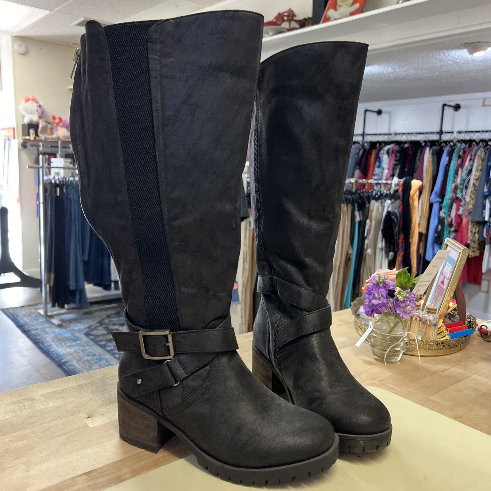 Torrid  Black Knee High Boots Wide Width Size 9 with  Wide Calves Faux Leather