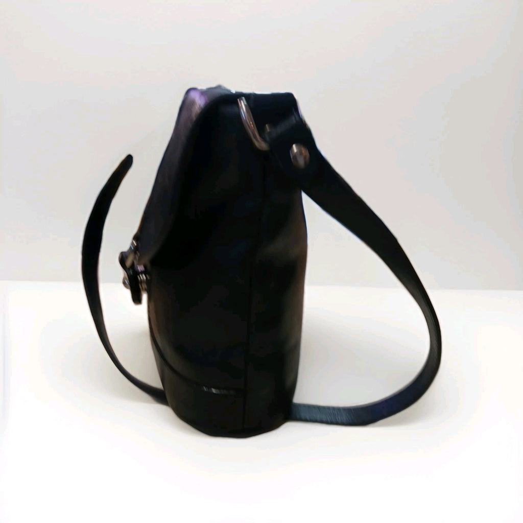 Orton Womens Black Satchel Style Cross Body Leather Handbag