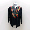 Johnny Was XL 1/4 Button Embroidered Sheer Pullover Top