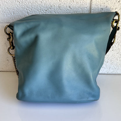 Coach 79029 Signature Chain Duffle Purse Teal Brass Glovetanned Leather Hobo Bag