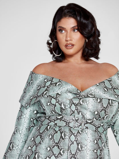 4X Off The Shoulder Snake Print Wrap Dress Patrick Starrr X FTF Mint Green Sexy