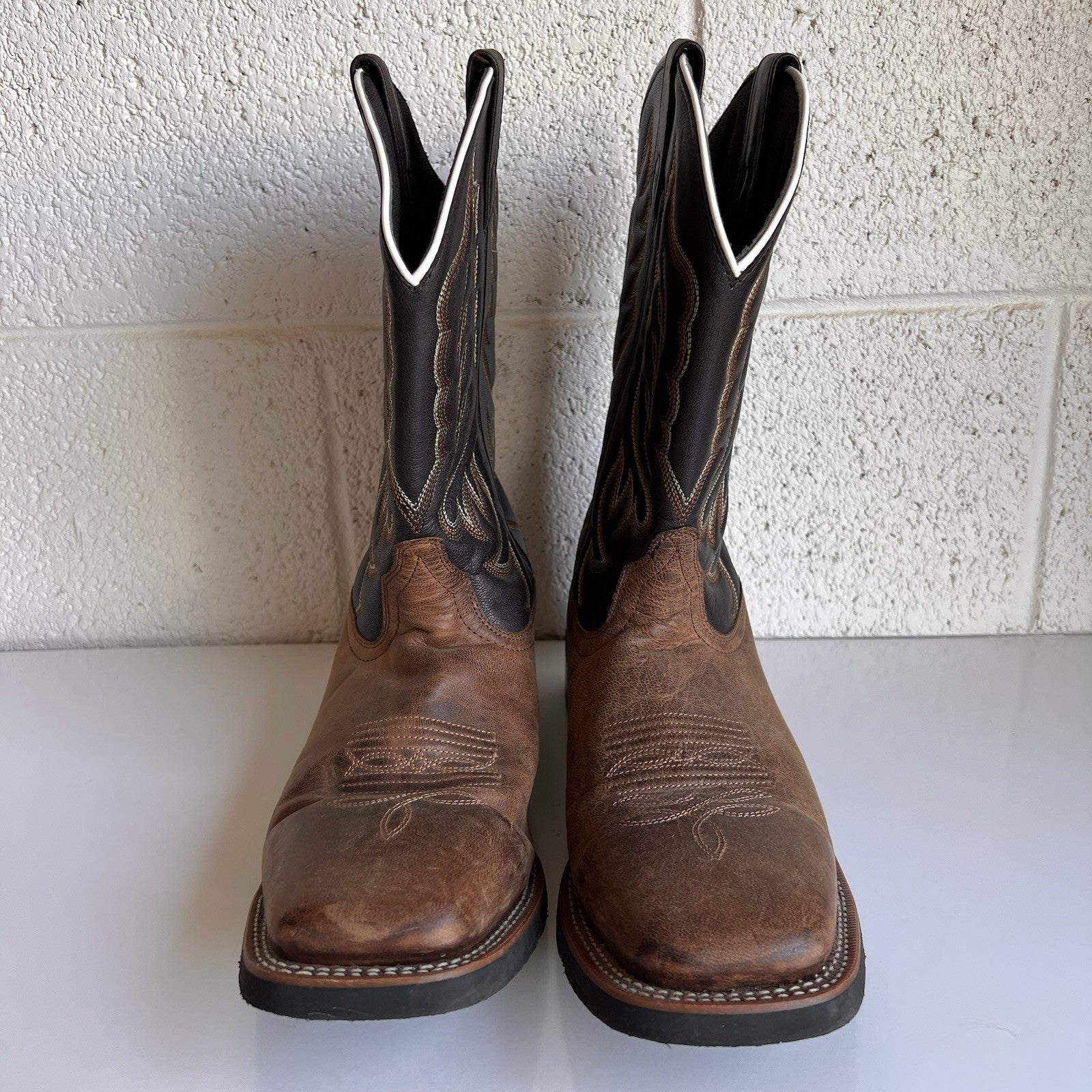Laredo 12D Square Toe Brown Montana Western Cowboy Boot 7800 Embroider Mid Calf