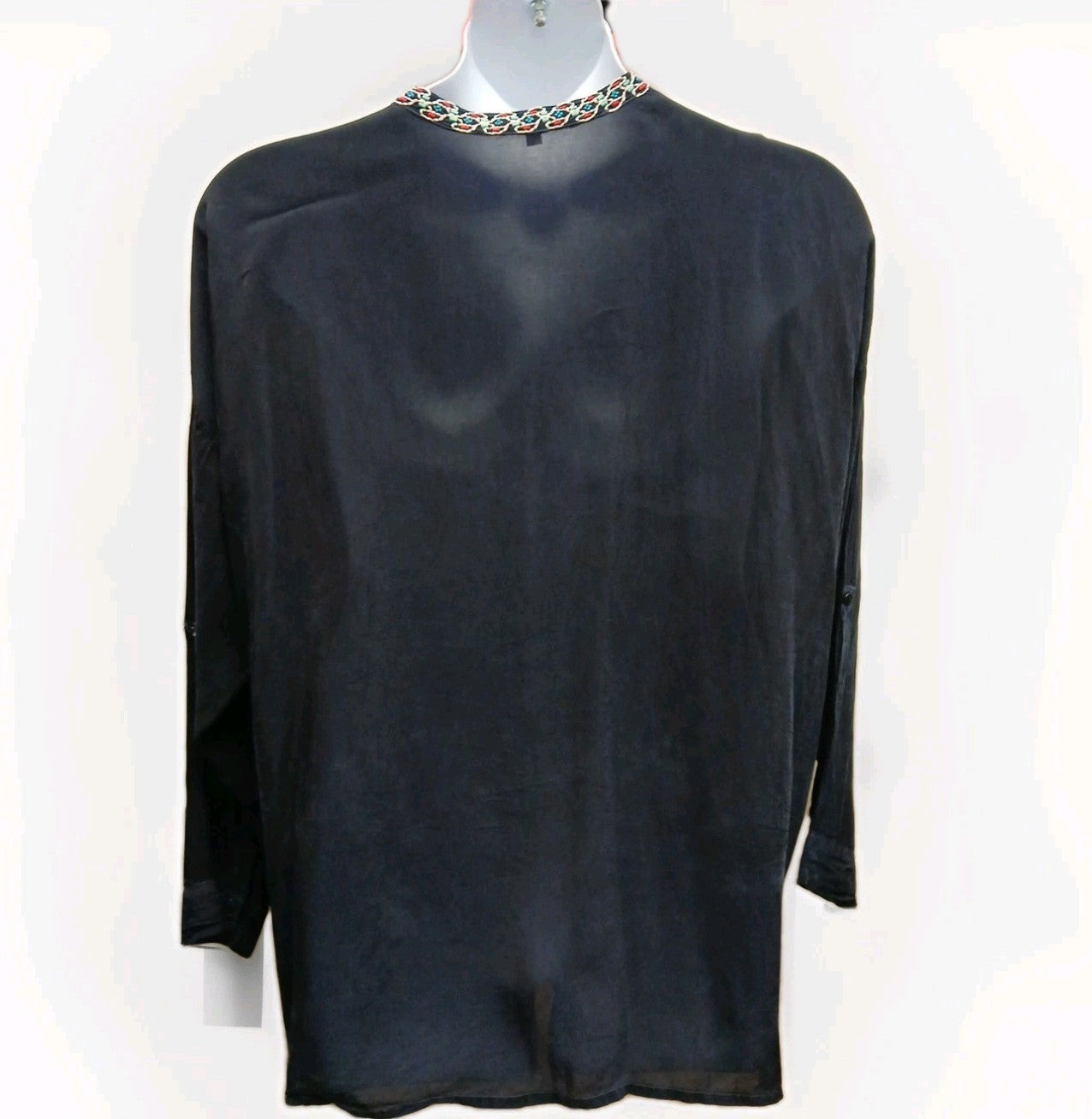 Johnny Was XL 1/4 Button Embroidered Sheer Pullover Top