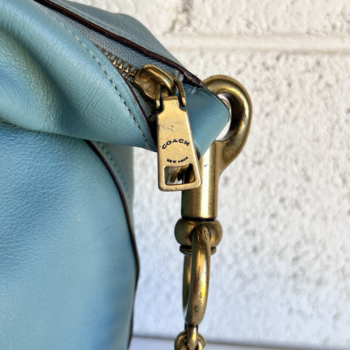 Coach 79029 Signature Chain Duffle Purse Teal Brass Glovetanned Leather Hobo Bag