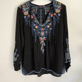 Johnny Was Chelsea Black Embroidered XL Blouse