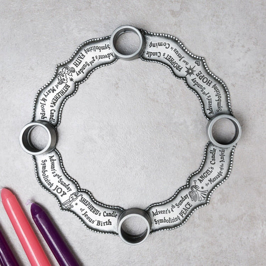 Four Weeks of Advent Classic Pewter Wreath Set Catholic Christmas Candleholder
