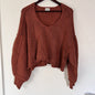 Arula Crop Rust Chunky Cable Knit Oversized Boho Raw Hem Seams Sweater Hippie