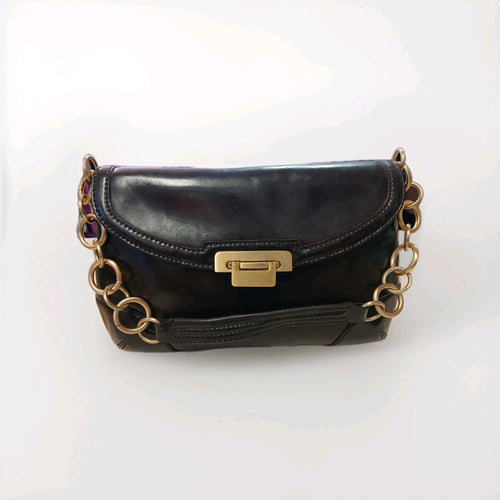 Ann Taylor Dark Dark Brown Faux Leather Shoulder Bag w/ Gold Link Strap