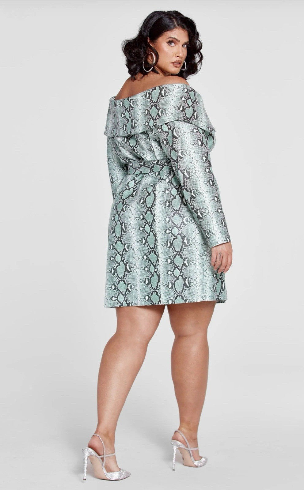 4X Off The Shoulder Snake Print Wrap Dress Patrick Starrr X FTF Mint Green Sexy