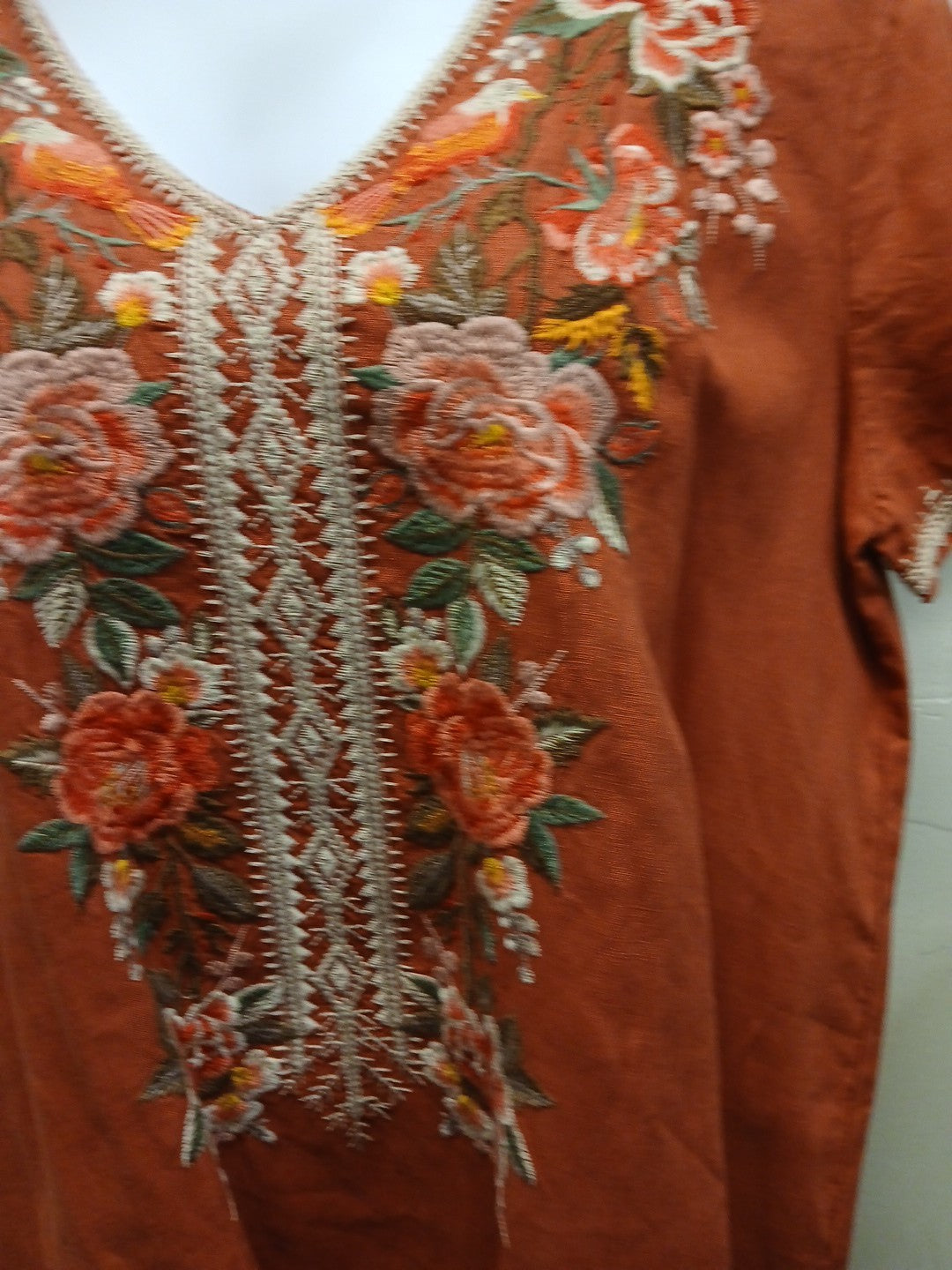 Johnny Was XL Salmon Embroidered Floral Pattern Long Tunic
