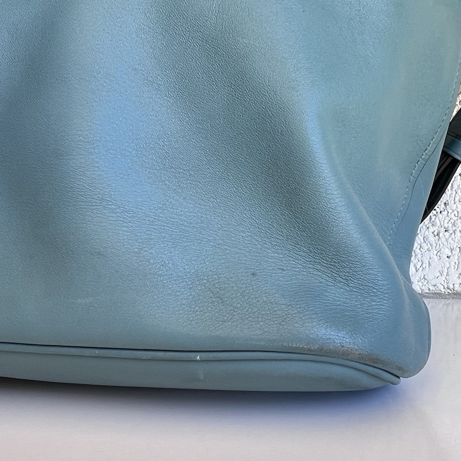 Coach 79029 Signature Chain Duffle Purse Teal Brass Glovetanned Leather Hobo Bag