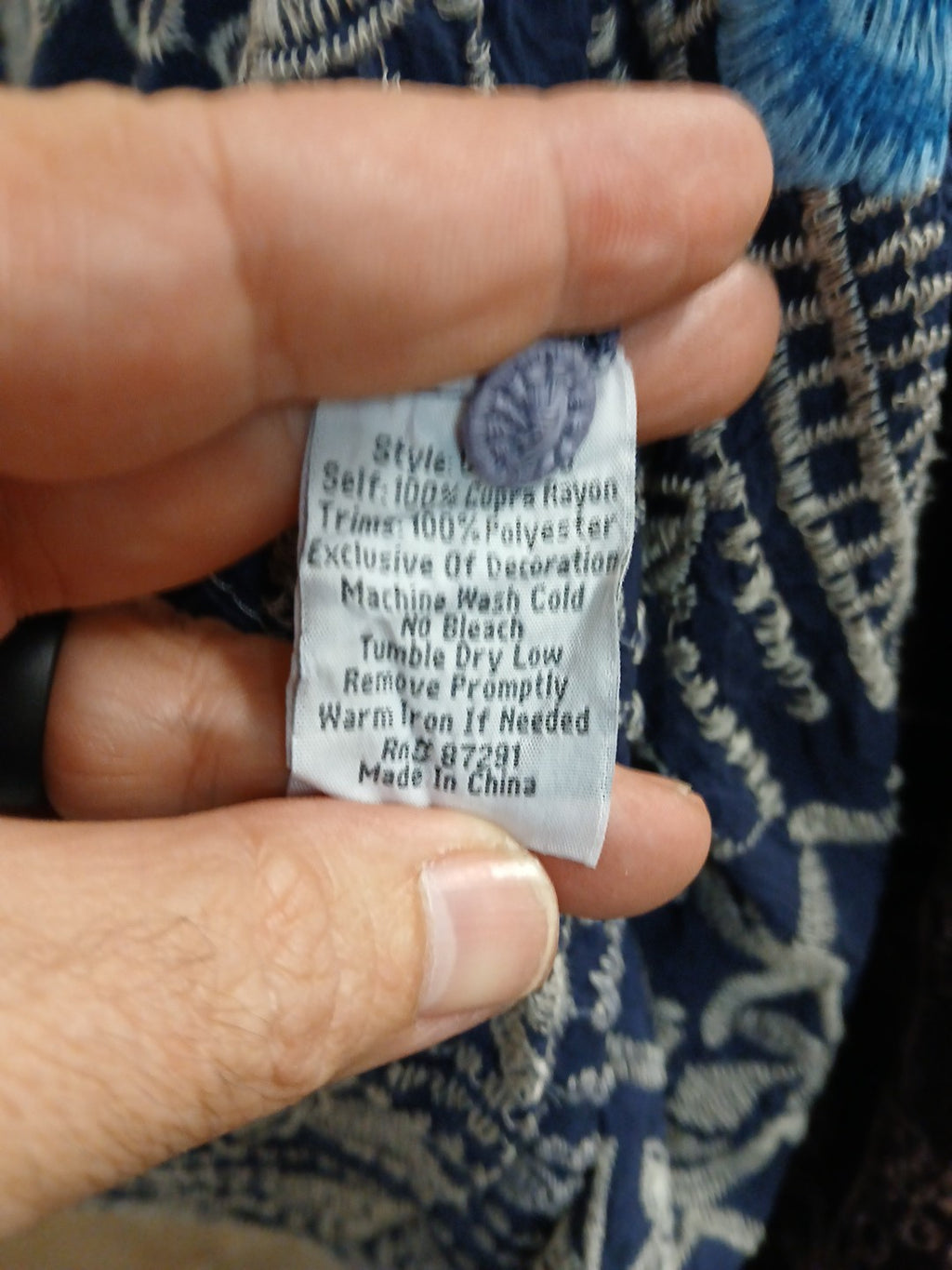 Johnny Was XL Blue Heavily Embroidered 1/4 Button Blouse