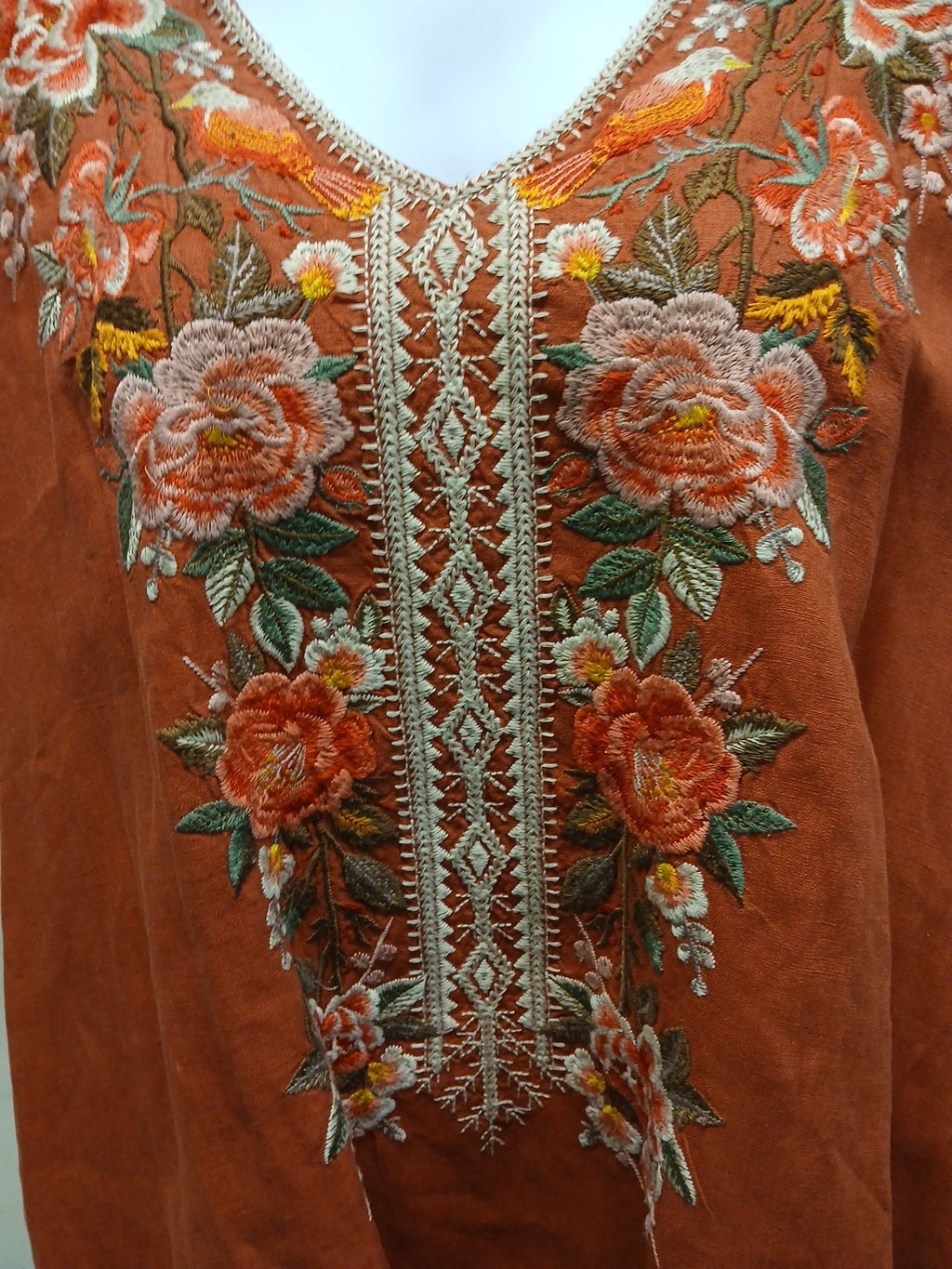 Johnny Was XL Salmon Embroidered Floral Pattern Long Tunic
