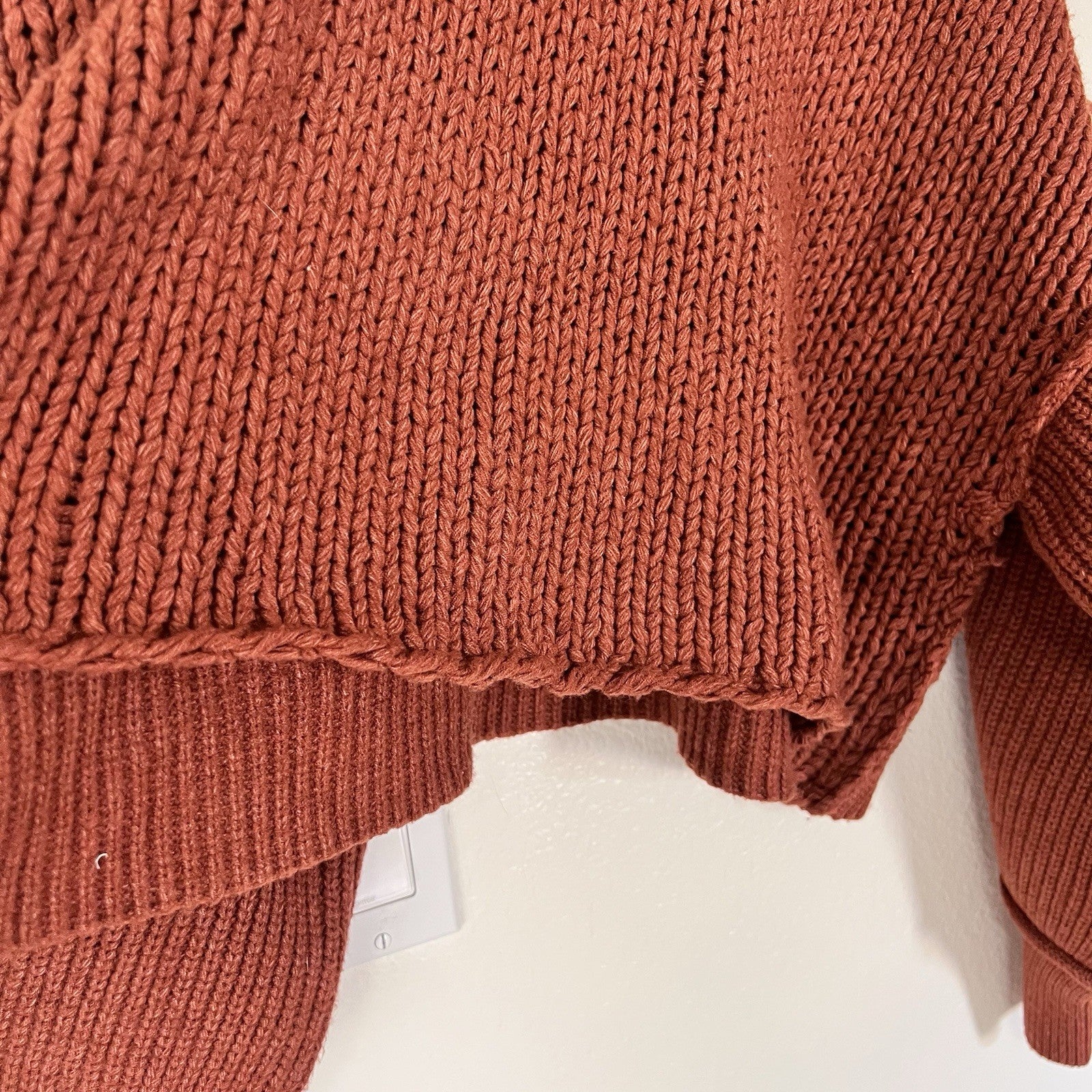 Arula Crop Rust Chunky Cable Knit Oversized Boho Raw Hem Seams Sweater Hippie