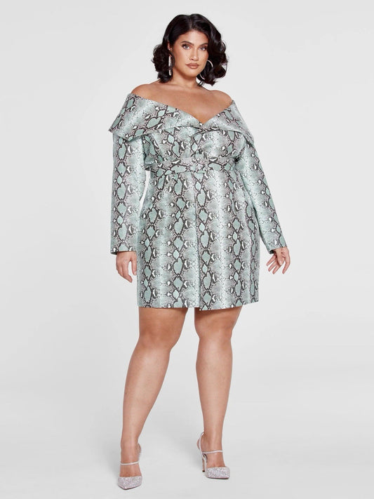 4X Off The Shoulder Snake Print Wrap Dress Patrick Starrr X FTF Mint Green Sexy