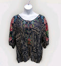 Johnny Was XL Blue Heavily Embroidered 1/4 Button Blouse