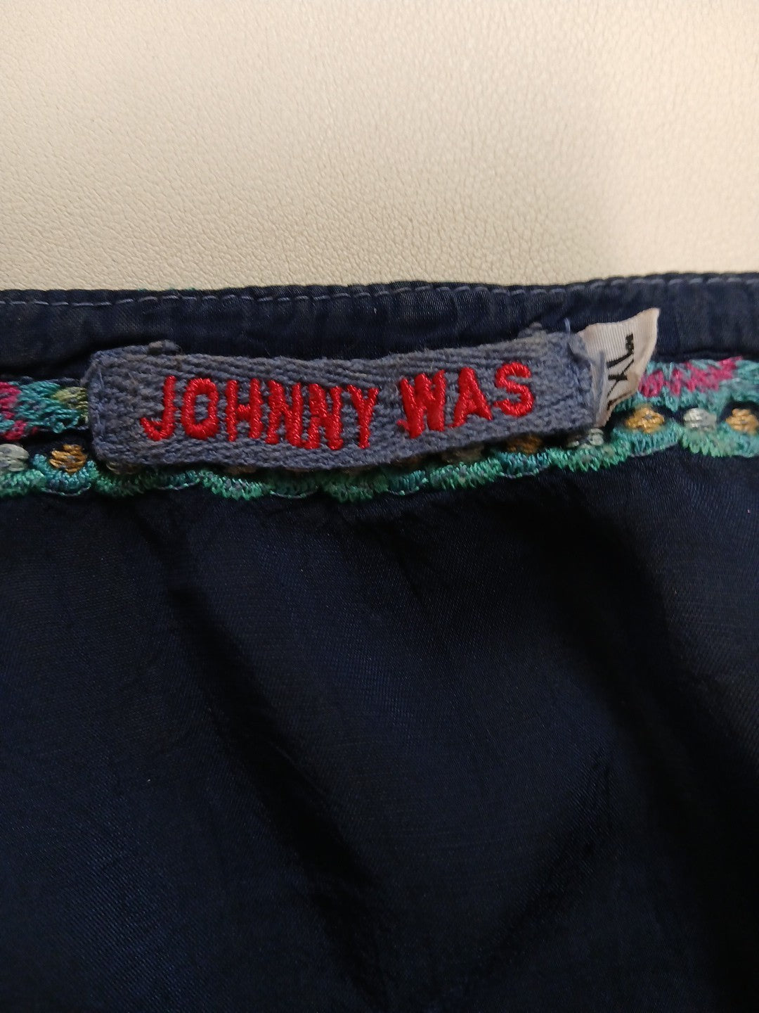 Johnny Was XL V-Neck Embroidered Blue Pullover Sheer Blouse