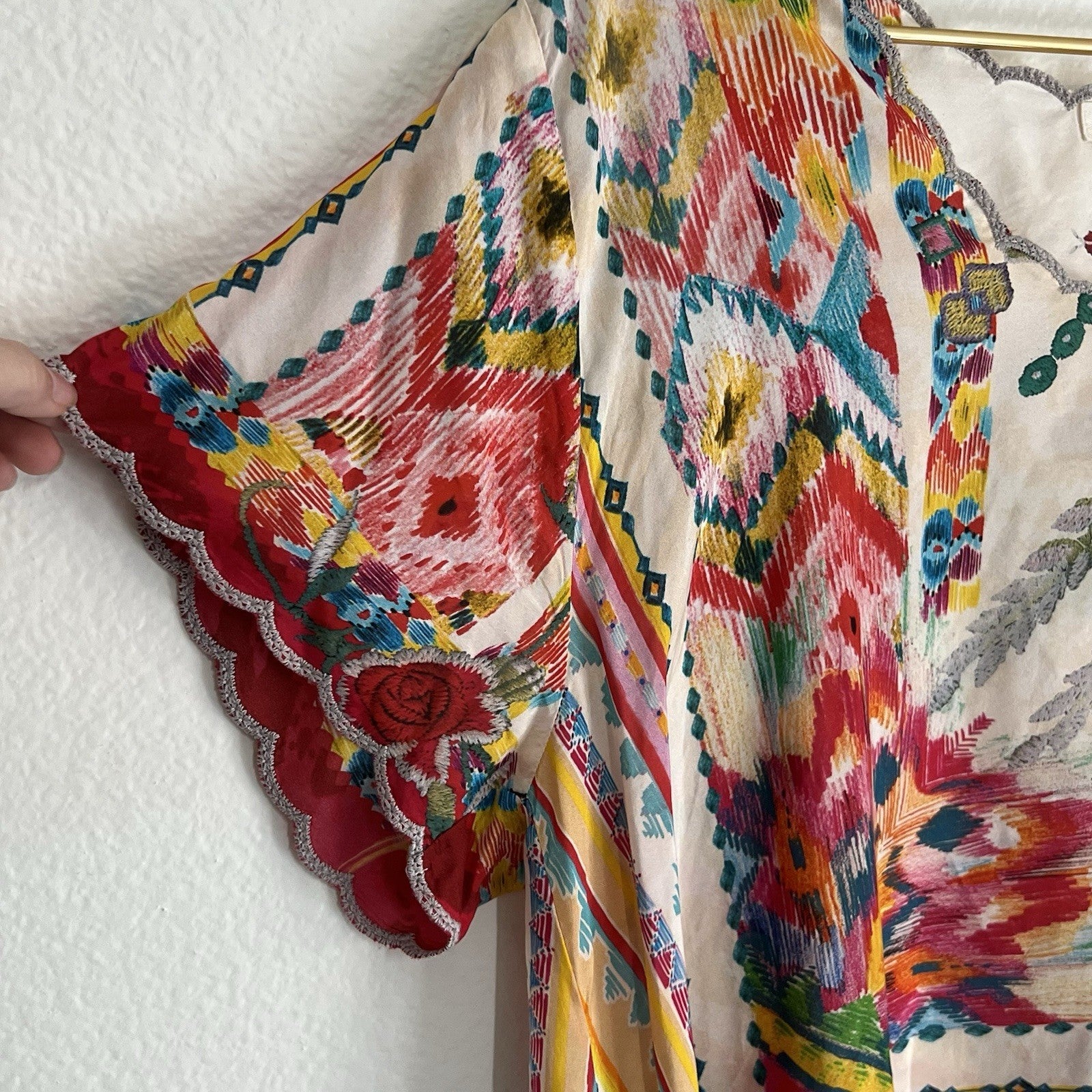 JOHNNY WAS XL Tulum Floral Tunic Top 100% Silk Boho Southwest Relaxed Beachy