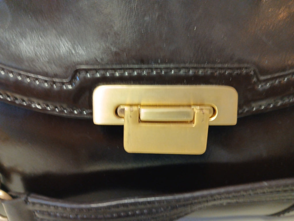 Ann Taylor Dark Dark Brown Faux Leather Shoulder Bag w/ Gold Link Strap