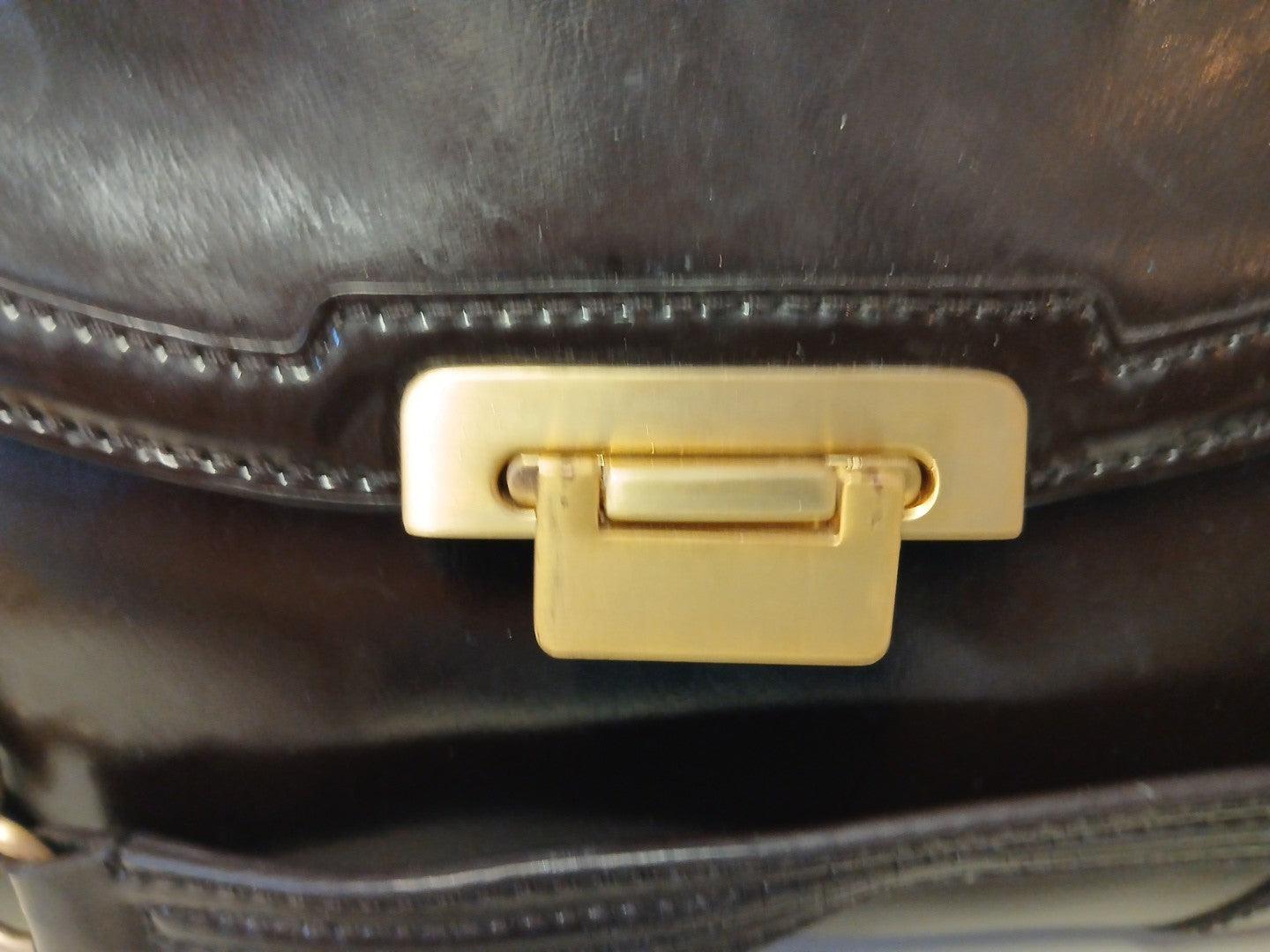 Ann Taylor Dark Dark Brown Faux Leather Shoulder Bag w/ Gold Link Strap