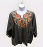 Johnny Was XL Grey Embroidered Pullover Top