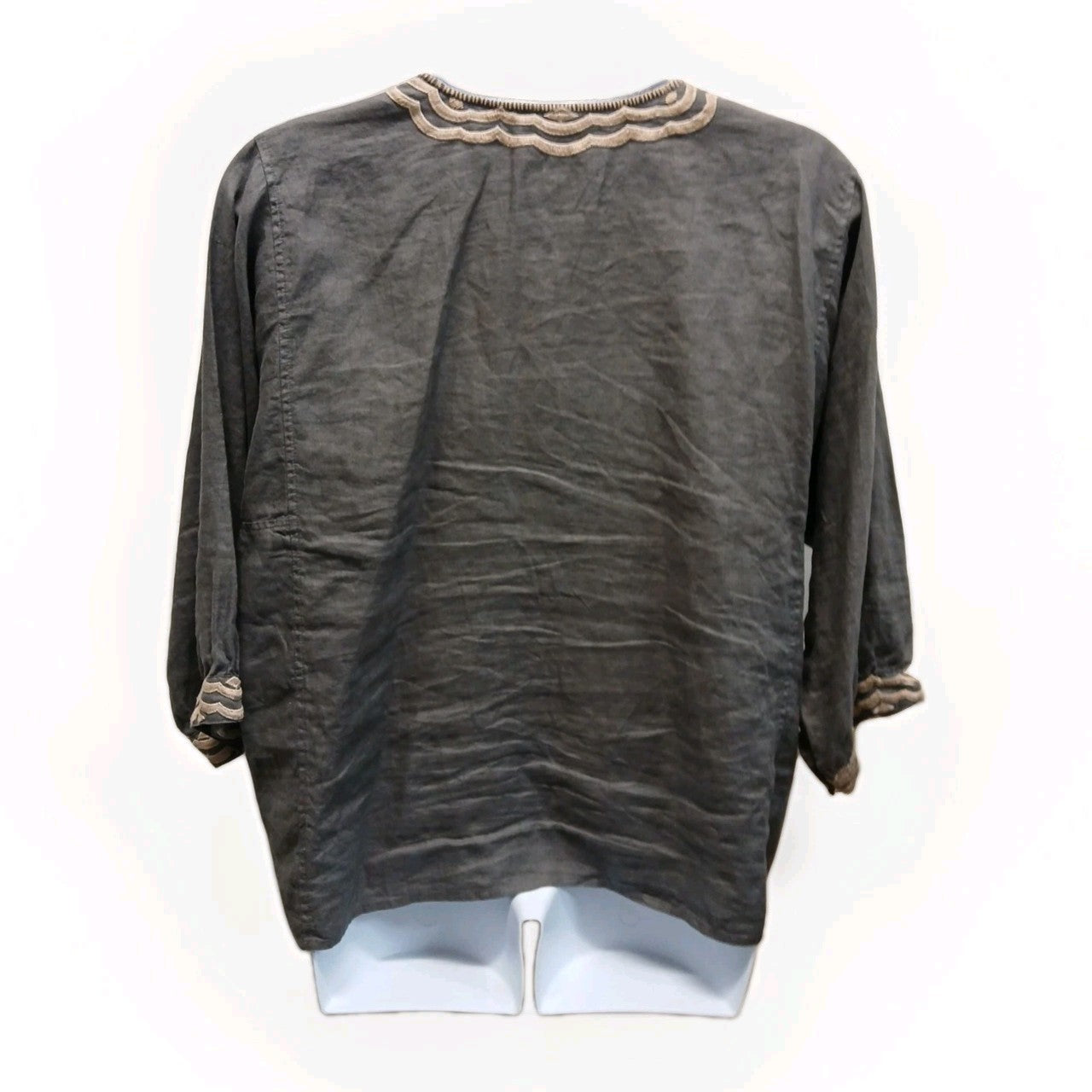 Johnny Was XL Grey Embroidered Pullover Top